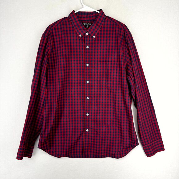 J. Crew Mercantile Mens Flannel Button‎ Down Shirt Red/Blue Size XL NEW - Picture 1 of 11